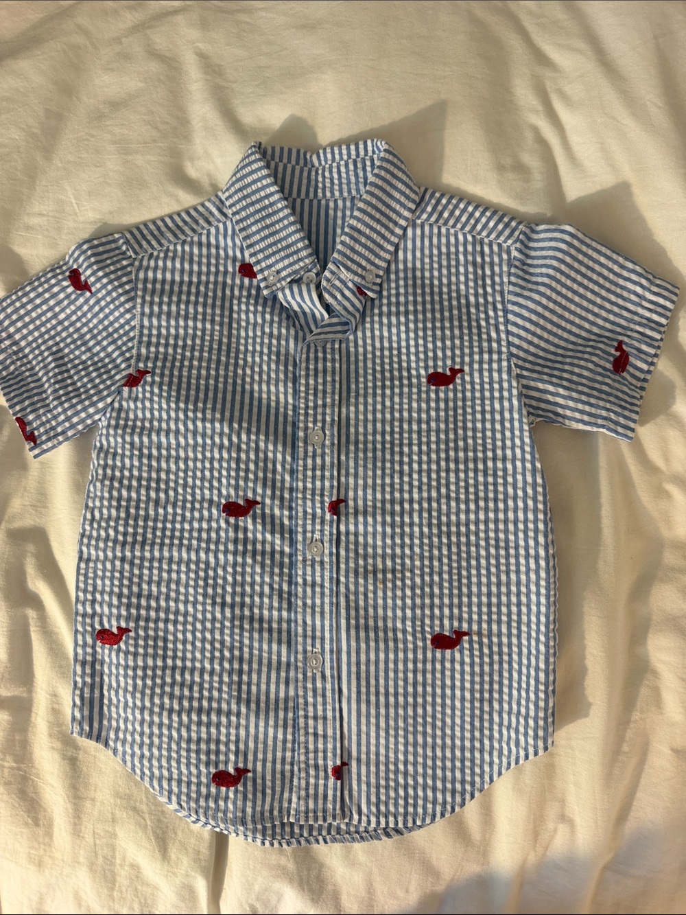 Kelly’s kids Boys Button-Front Shirt with Red Whale Embroidery size 4-5